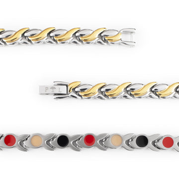 Duet - Negative Ion Bracelet, Polished Gold and Stainless Steel Waves